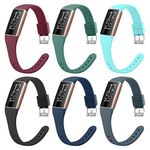 6 Pack Slim Soft Silicone Wristbands Compatible with Fitbit Charge 4 Bands, Sports Replacement Straps for Fitbit Charge 4 / Fitbit Charge 3 / Charge 4 SE / Charge 3 SE Women Men (Black/Navy Blue/Blue Gray/Wine Red/Pine Green/Light Blue)