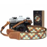 PADWA Camera Strap - 1.5" Cowhide Head Shoulder Neck Strap,Vintage Woven Multi-color Camera Straps for Cameras and Binoculars,Cute Adjustable Thin Strap for Adults & Kids(Plum Embroidery）