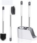MOOKA Silicone Toilet Brush with Holder Set Free Stand Sleek Toilet Cleaner Brush with Ventilated Drying Stand and Adhesive Wall Mounted Toilet Cleaning Floor Scrubber Brushes