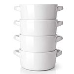 DOWAN Soup Bowls with Handles, 24 Ounces Ceramic Serving Soup Bowl Set for Kitchen, White French Onion Soup Crocks Oven Microwave Dishwasher Safe, Large Stackable Handled Bowls Set of 4