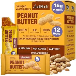 JustNosh Collagen Protein Bars, 10g Collagen, 16g Protein, Gluten Free, Dairy Free, FODMAP Friendly, Seed Oil Free Certified, Clean Ingredients | Peanut Butter (12 Pack)