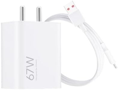 Mi Xiaomi Original 67W Fast Charger Combo/Rapid Charging with Qualcomm Quick Charge 3.0. Includes USB Type-C 6A Fast Charge Cable. Compatable with mobiles, laptops, and Power Banks (White)