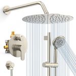 Shower System, SR SUN RISE 3-Function Round Shower Faucet with Adjustable Shower Slide Bar and 6-Setting Handheld Shower Head, 12 Inch Wall Mounted Shower Set with Valve for Bathroom, Brushed Nickel