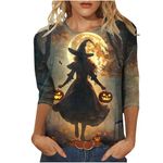 2024 Halloween Shirts for Women UK Casual 3/4 Sleeve Crewneck Tunic Tops Funny Ghost Pumpkin Witch Black Cat Graphic Blouse Fall Dressy Comfy Lightweight Tee Shirts