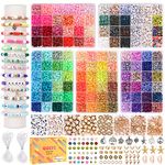 QUEFE 10800pcs Clay Beads for Jewelry Making, 108 Colors 6mm Flat Round Polymer Clay Beads Spacer Heishi Beads with Pendant Charms Kit and Evil Eye Beads for DIY Bracelets Necklace Making