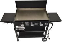 Griller's Choice Outdoor Griddle Grill Propane Gas Flat Top - Hood Included, 4 Shelves, Disposable Grease Cups, 36,000 BTU's, Large Cooking Area, Paper Towel Holder.