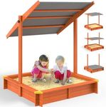 Spielwerk® Max Sandpit with Roof 140 x 140 cm Box Wood Impregnated Wood Fill Level Scale UV 50+ Edge Protection Floor Fleece Sand Toy Children's Sandbox Sandbox