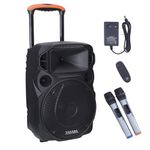 Takara T-6008 Portable Trolley 8 Inch Speaker Multimedia Bluetooth, Karaoke with Audio Recording, USB, Rechargeable Battery PA System with 2 Wireless Mic Outdoor Trolly Speakers, Black