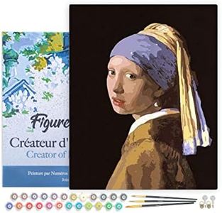 Figured'Art Paint by Numbers Kit for Adults with Frame Vermeer Girl with The Pearl 16"x20" - Craft Art Painting DIY Kit Canvas Already Stretched on a Wooden Frame