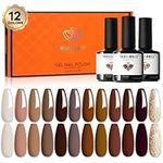 Modelones Gel Nail Polish Kit, 12 Pcs All Seasons Skin Tones Popular Neutral Color Gel Polish Set, Nude Brown Gel Nail Kit Collection for Nail Art Salon Classic Collection Gift for Women