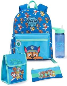 Paw Patrol Boys Backpack Set | Kids 4 Piece Blue & Green Rucksack Bundle with School Bag, Pencil Case, Lunch Bag & Water Bottle | Chase Dog Crew Graphic Complete Matching Set | Back to School Gifts,