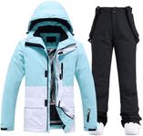 RIUIYELE Women's Ski Jackets and Pants Set Waterproof Insulated Snowsuit Winter Warm Skisuit Fashion Snowboarding Snow Coat (Bule+Black,L)