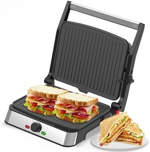MIRASTON Electric Panini Press Grill and Sandwich Maker / 8.5" x 11" Non-Stick Coated Plates, Opens 180 Degrees to Fit Any Type or Size Food, Dishwasher Safe, Sliver