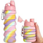 Acehome Collapsible Water Bottle for Kids, Camouflage Color Food-Grade Silicone Portable Leak-Proof Travel Water Bottle 500ml for School, Travel, Camping and Gym (Pink)