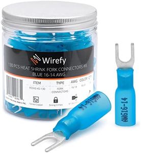 Wirefy 130 PCS Heat Shrink Fork Connectors #8 - Marine Grade Fork Terminals - Spade Fork Wire Connectors - Blue 16-14 Gauge