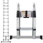 Telescopic Ladder 3.8M Aluminium Step Ladders Extendable Telescopic Folding Loft Ladder, Multi Purpose A Frame Ladder with Stabiliser, 6+6 Steps Foldable Extension Ladder for Attic, Roof, Home