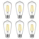 Ascher Vintage LED Edison Bulbs 6W, Equivalent 60W Incandescent, Warm White 2700K, ST58 Antique LED Filament Bulbs with 80+ CRI, E26 Medium Base, Non-Dimmable, Clear Glass, 6-Packs