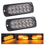 RIGIDON 2 Pcs Safety Emergency Flashing Lights, 12V 24V 12 LED Amber Strobe Hazard Warning Light, Breakdown Beacon Led Light Bar, Waterproof Universal for Car Truck Off road SUV, 3000K