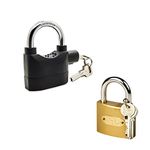 VOLO Alarm Security Lock with Motion Sensor (Black) and Iron Anti-Pick Hardened Premium Padlock (63m) for Home and Office Door.