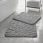 Velvet Stitch Memory Foam Pebbles Bath Mat Non Slip Bathroom Rug Set Of 2 Bath Mats Absorbent, Soft & Comfortable, Easy To Clean Pedestal Bathroom Rugs (Silver)