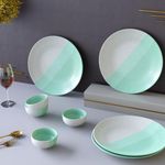 The Earth Store Handcrafted Tritone Green Matte 8 Piece Ceramic Dinner Set, 4 Full Dinner Plates, 4 Vegetable Bowls | Microwave & Dishwasher Safe | Ceramic Plate | Katori | Diwali Crockery Gift Set