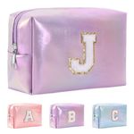 Anntry A-Z Personalized Initial Letter Makeup Bag Organizer,Waterproof PU Leather Chenille Letter Cosmetic Pouch Bag Travel Portable Toiletry Bag,Gift Ideal for Teen Girls Women Birthday Friend Mom