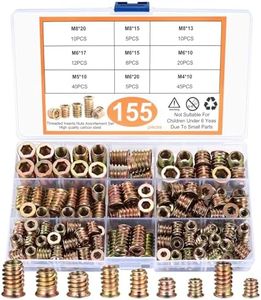 Dadi di Fissaggio Filettati per Legno, 155 Pezzi Inserti Filettati in Ottone M4 M5 M6 M8, Dado Esagonale Interno, Comodo per Mobili in Legno, Colore Zinco