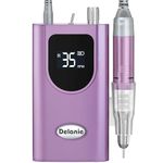 Delanie Professional Nail Drill for Acrylic Nails, High Torque 35,000 RPM Rechargeable Electric Nail File for Acrylic Nails, 2,000mAh, LCD Display, High Speed, Low Heat, Low Vibration Purple