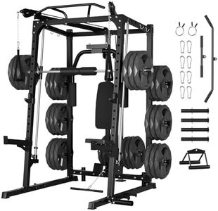 Garvee 2000LBS Smith Machine Home Gym, Multi-Function Power Cage Squat Rack with Cable Crossover & LAT Pulldown, Strength Training Equipment with 8 Weight Storage Pins and More (Plates Not Included)