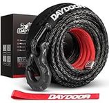 DAYDOOR 1/2'' x 92ft Synthetic Winch Rope, 31,500 Lbs Winch Rope Cable Kit, Winch Line Replacement with Protective Sleeve and Heavy Duty Forged Winch Hook for 4WD Off Road Vehicle Truck ATV UTV(Gray)