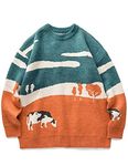 Arssm Mens Vintage Sweater Grandpa y2k Oversized Casual Cable Knit Sweater Pullover Graphic Crewneck Tops, Orange, Large