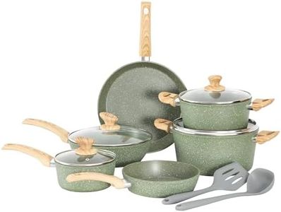 Kitchen Academy 12 Pieces Nonstick Pots and Pans Set, Induction Cooking Pan Set, Non Stick Saucepan Set, Frying Pan Set (Green)