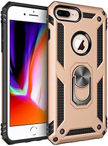 BestST Funda para Apple iPhone 6/7/ 8 Plus,+ HD Protector Pantalla,con Anillo Soporte, Antigolpes Rígida Robusta Carcasa Resistente al Impacto Militar Duradera Blindada Fuerte de Seguridad,Oro