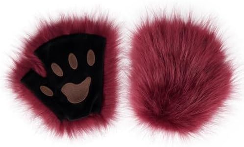 HAOAN Wolf Paw Gloves Faux Fur Cat Fingerless Mittens Winter Warm Halloween Fancy Party Costume Accessories