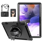 Case for Samsung Galaxy Tab S7 FE 2021: Heavy Duty 3-Layer Shockproof Case Compatible with Galaxy Tab S7 FE/Tab S7 Plus 12.4 Inch with Pencil Holder-360°Rotating Kickstand-Hand/Shoulder Strap-Black