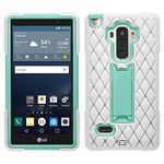 LG G Stylo (Sprint, MetroPCS, Boost Mobile) Case- Heavy Duty Armor Diamond Protective Case, Rhinestone Gel Cover with Built in Kickstand (Rugged Diamond Hybrid White Skin on Teal Hard Case)