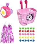 Suerico Girls Bike Decorations Kid Bicycle Accessories Kit- Bike Wheel Spoke Beads,Bike Streamers Tassel Ribbon, Bike Horn Bell,Bike Front Handlebar Basket