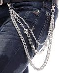 PINKPIN Skull Chain Keychain, Heavy Duty Metal, 35cm, 40cm, 56cm, Men's Alternative Fashion Accessory