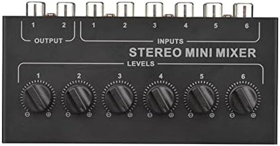 Uinfhyknd Mélangeur stéréo 6 voies passif RCA Portable Audio Mixer Controller 6 in 2 Out Distributeur stéréo Contrôle du volume batterie requise