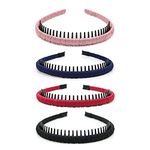 Fashion Headbands, 4Pcs Wide Plain Turban Headband Fashion Cross Knot Hair Bands, Non-Slip Headband Hair Hoop Resin Teeth Comb Headbands, DIY Hair Bands Headbands for Women Girls, Pink Series