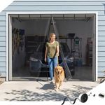 Garage Door Screen 8.3x7.15 ft,Heavy Duty Fiberglass Screen Mesh Hands-Free,Powerful-Sealing Magnets for Garage Patio & Sliding Doors (Gray Summer Screen, Fit Garage Size 8x7ft)
