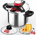 18/8 Stainless Steel Pressure Cooker 8 Qt, [One-Hand Locking] Pressure Cooker,[3-In-1] Olla de Presion, Induction,Gas Stovetop Compatible, Includes Glass Lid & Steamer Rack