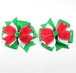 2pc Christmas Hair Bow Clips Red Wh