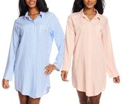 U.S. Polo Assn. Womens Sleep Shirts 2-Pack, Button Nightgowns for Women, Night Shirts Sleepwear…, 2 Pack Vista Blue, Large