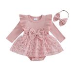 MoccyBabeLee Newborn Baby Girl Rompers Long Sleeve Jumpsuits Headband Flower Clothes Infant Cute Outfits for Your Little Princess Fall Winter Clothes (Pink C, 0-3 Months)