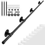 AKOZLIN 11FT Stair Handrail for Indoor Stairs Hand Railing Wall Mount Stair Railing Industrial Iron Pipe Rust-proof Non-slip Stairs Porch Deck Railing Banisters,Black