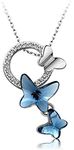 Shining Diva Fashion Stylish Platinum Silver Plated Crystal Butterfly Chain Pendant Necklace for Women (Blue, 10925np)