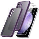 JETech 3 in 1 Matte Case for Samsung Galaxy S23 FE 6.4-Inch with 2-Pack Tempered Glass Screen Protector, Translucent Frosted Shockproof Phone Cover with Camera Protection (Deep Purple)