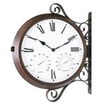 BESTIME MT-32 Three-in-one Double Sided Metal Wall Clock.Quiet,Easy Read,Antique Hanging Clocks,Garden,Indoor,Outdoor,Home Décor,Farmhouse,Station.