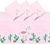 Sparkle and Bash Pink Plastic Tablecloth for Llama Birthday Party (54 x 108 in, 3 Pack)